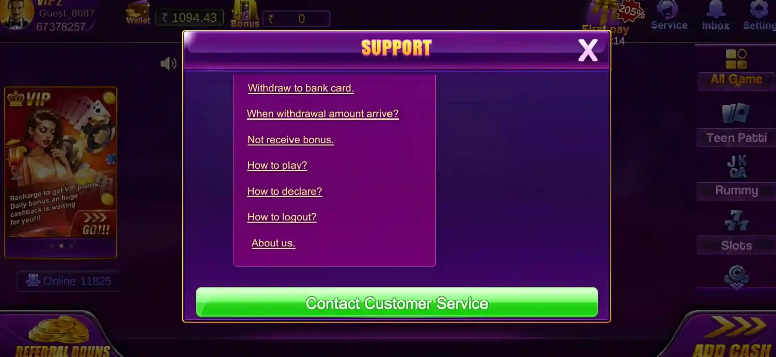 Customer Support In Rummy Gogo App